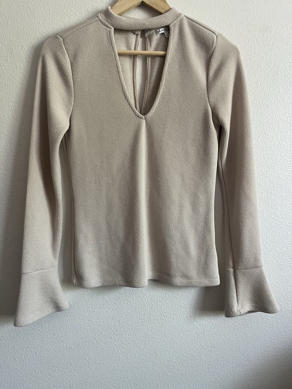 Black Swan Ribbed Bell Sleeve Keyhole Top Beige Long Sleeve Women S Romantic